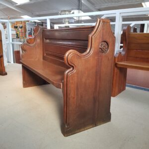 Oak Church Chapel Pews, One Carved End, One Plain End (SOLD)