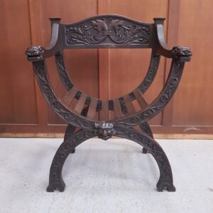 Five Headed Carved Antique Oak Savonarola Chair (SOLD)
