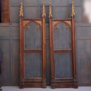 Pair of Very Special Victorian Gothic Carved Oak and Metal Reredos Side Panels / Notice Boards (SOLD)