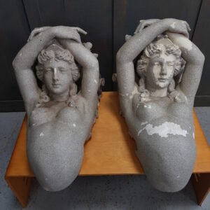 Pair of Belgian Caryatid Maiden Plaster of Paris Brackets (SOLD)
