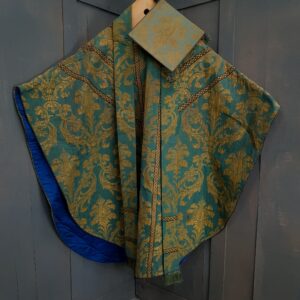 Verdigris Green and Antique Gold Damask Medieval Chasuble with Burse and Stole (SOLD)