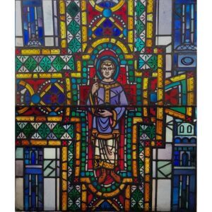 Medium Size Post-War Colourful Stained Glass Window of St Alphege of Canterbury (SOLD)