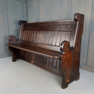 Dark Oak Antique Hackney Pew with Snail Shape Ends (SOLD)