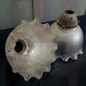 Wavy Vintage Holophane Type Ceiling Lamps with Brass Galleries (SOLD)