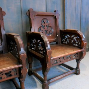Stunning Antique Carved Fretwork Oak Ministers Throne Chairs (SOLD)