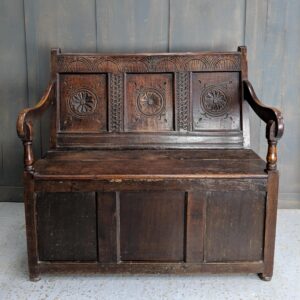 Early 1800's Antique Oak Settle Bench with Storage (SOLD)