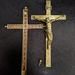 Rare and Special Late 19th Century Brass Reliquary Crucifix Cross (SOLD)
