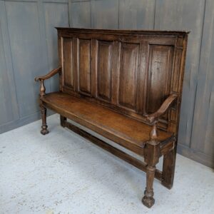 Very High Back Early 19th Century English Oak Hall Seat Bench (SOLD)