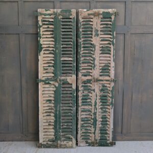 Pair of Distressed Green Painted European Louvre Shutter Doors (SOLD)