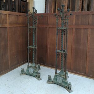 Outsize Gothic Victorian Church Brass & Iron Torcheres Pavement Candleholders (SOLD)