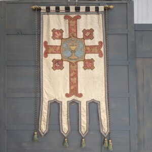 Large Ceremonial Antique Silk Display Banner Showing Sacred Chalice (SOLD)