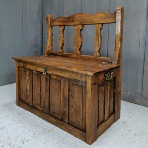 Solid Elm Splat Back Monks Bench Storage Pew Settle with Carry Handles (SOLD)