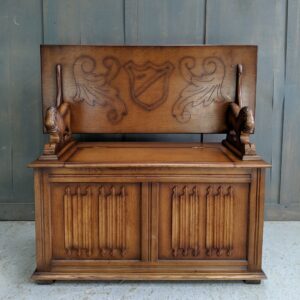 Classic 'L Marcus' Oak & Hardwood Lion Arm Monks Bench (SOLD)