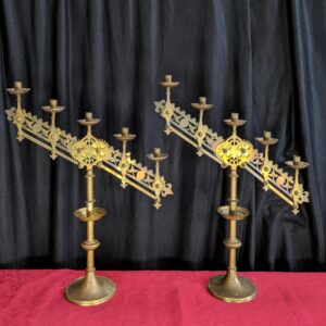 Antique Brass Pair of Adjustable Benediction Candelabra Candlesticks (SOLD)