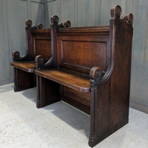 1875 Antique Oak Carved Two Seater Choir Pew from St Saviour's, Leicester (SOLD)