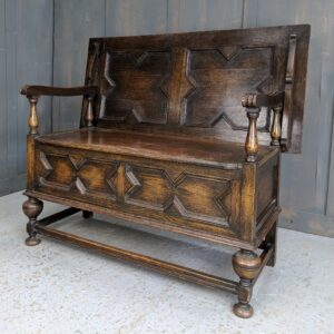 Vintage Oak Monks Bench in the Tudor Style with Cross Shaped Panels (SOLD)