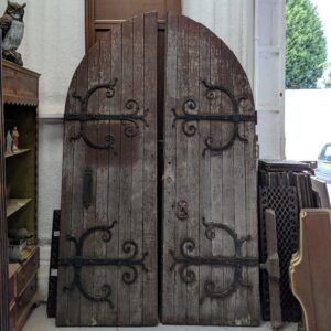 Very Large Pair Arched Oak Faced Fancy Strapwork Church Main Doors with Frame (SOLD)