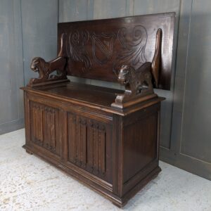 Vintage Dark Oak Good Quality 'L Marcus' Monks Bench (SOLD)