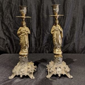 Antique Spelter Madonna & Christ Candlesticks (SOLD)