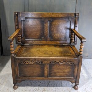 'Petite' Medium to Dark Oak Panelled Vintage Monks Bench (SOLD)