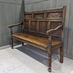 Antique Old English Oak Three Seater Highback Settle Dated 1703 (SOLD)