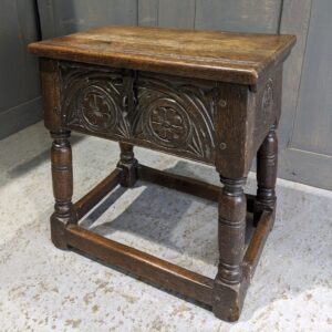 Antique Oak Bible Box Stool in the Tudor Style with Bible (SOLD)