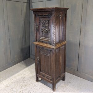 Highly Detailed Antique Oak Gothic Revial Two-Tier Vestry Cupboard (SOLD)