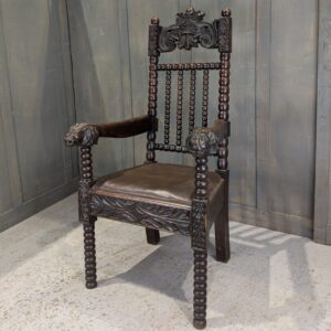 Fascinating 18th Century Oak Lion Head & Bobbin Chair from St Barnabas, Hightown (SOLD)