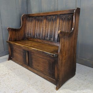 Vintage Satin Wood South African Linenfold Back Monks Bench (SOLD)