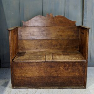 Antique Oak High Back Storage Settle Monks Bench (SOLD)