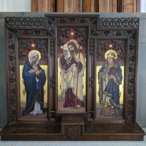 Very Highly Decorative Antique Carved & Painted Oak Reredos Altar Panel (SOLD)