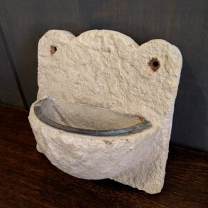 Very Old & Weathered Stone Church Piscina Stoop Font with Copper Insert (SOLD)