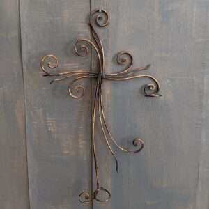 Old Brass Coloured Beaux Arts Style Metal Candle Holding Cross (SOLD)