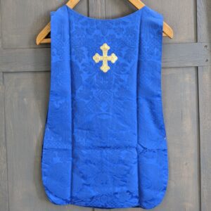 'Servers Tunic Royal Blue Damask' with Simple Gold Cross
