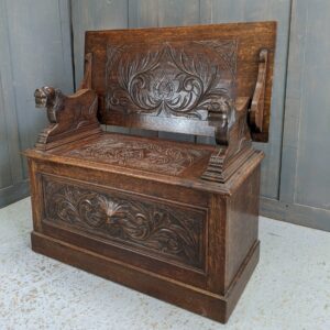 Top Rate Vintage Solid Oak 'Green Man' Monks Bench (SOLD)