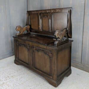 Classic Dark Wood Five Panel Vintage Monks Bench by Stanley Wood (SOLD)