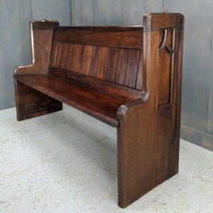 1900's Antique Pitch Pine Church Pew Bench with Simple Gothic Carved End from Bristol (SOLD)