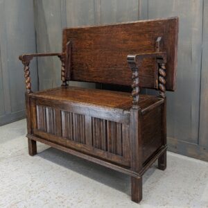 Solid Oak Medium to Dark Linenfold Fronted Vintage Monks Bench (SOLD)