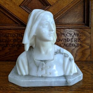 Hand Carved Antique Marble & Alabaster Bust of St Joan of Arc (SOLD)