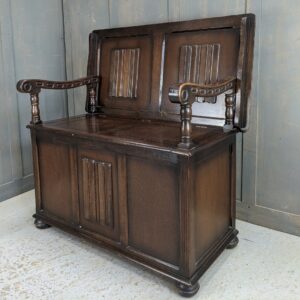 Good Quality Vintage Linenfold Dark Oak Priory Monks Bench (SOLD)