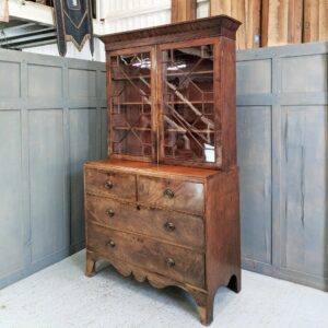 Beautiful Georgian Walnut Veneer Glazed Bookcase on Drawers Base (SOLD)