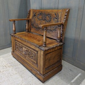 Excellent Quality Carved Oak Vintage Monks Bench with Green Man (SOLD)