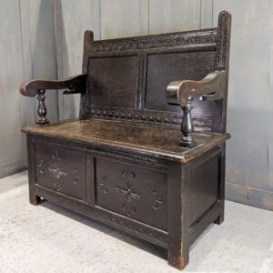 Early 1600's Jacobean Style Dark Oak Monks Bench (SOLD)