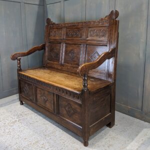 Very Grand Older 19th Century Antique Monks Bench in the Jacobean Style (SOLD)