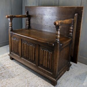 Large Table Top Linenfold Front Vintage Monks Bench (SOLD)