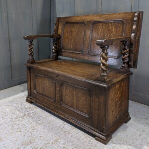 Heavy Oak Carolean Styled Vintage Monks Bench with Key (SOLD)