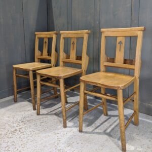 3 Splatback Pale Beech Church Chapel Chairs with 'Toadstool' Cutaways 'B' (SOLD)