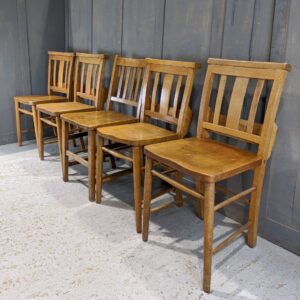 Harlequin Set of 5 Honey Beech & Elm Slat & Splatback Church Chapel Chairs 'Q' (SOLD)