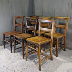 Vintage Set of 6 Classic Old Elm & Beech Church Chapel Chairs 'S' (SOLD)