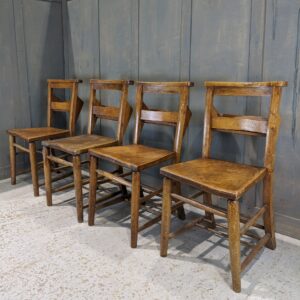 Set of 4 Antique Torquay Elm & Beech Church Chapel Chairs 'T' (SOLD)